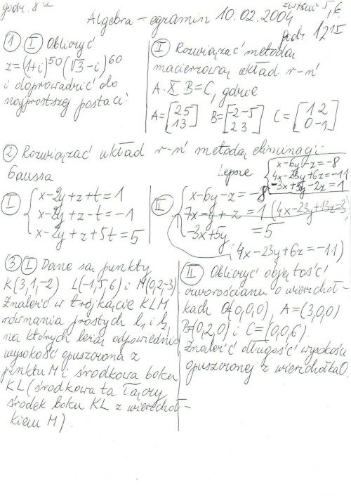 [algebra z geometrią] egzamin 2004