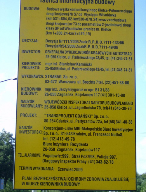 Tablica budowy Węzeł Kielce Północ przy ul. Radomskiej w Kielcach (wylot z miasta)