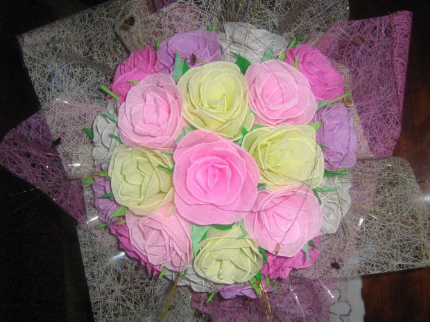 bukiet na ślub, 21 róż (5 kolorów) #bukiet #KwiatyZBibuły #handmade