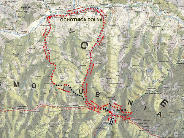 Mapka trasy rowerowej na Lubań #mapa #rower #góry #gorce #beskidy #lubań