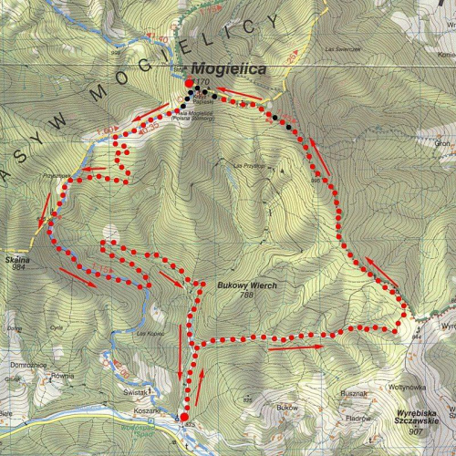 Mapa trasy rowerowej na Mogielicę #góry #rower #mapa #mogielica #BeskidWyspowy