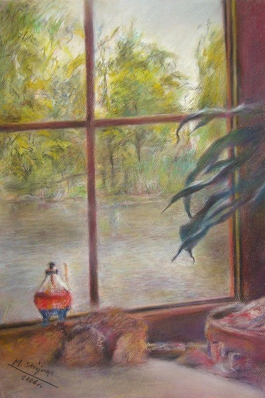 Wnętrze i to za oknem (40x30) pastel na papierze